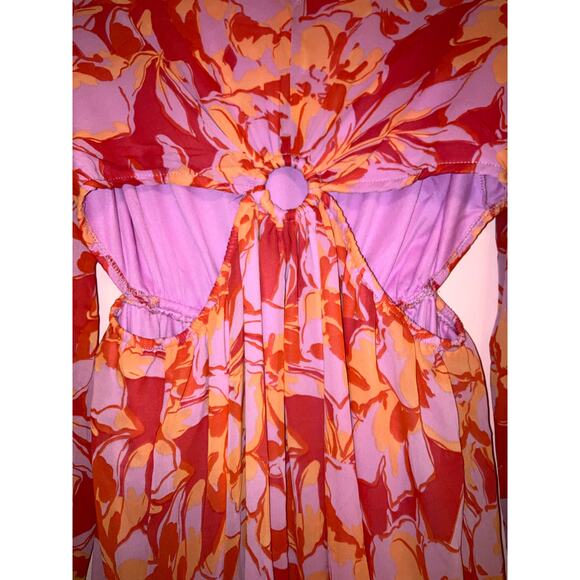 Jessica Simpson floral abstract open belly dress size large - Picture 2 of 5